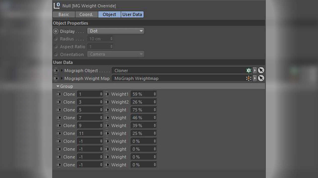 Cinema 4D Mograph Weight Modifier User Data Tool Menu