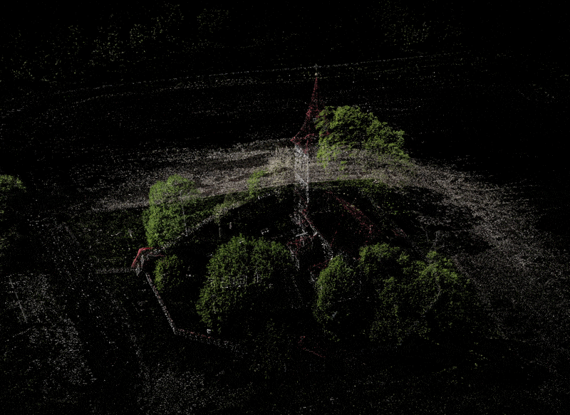 GaussianSplatRender Gaussian Splat Render Flying through scene of a church in the country