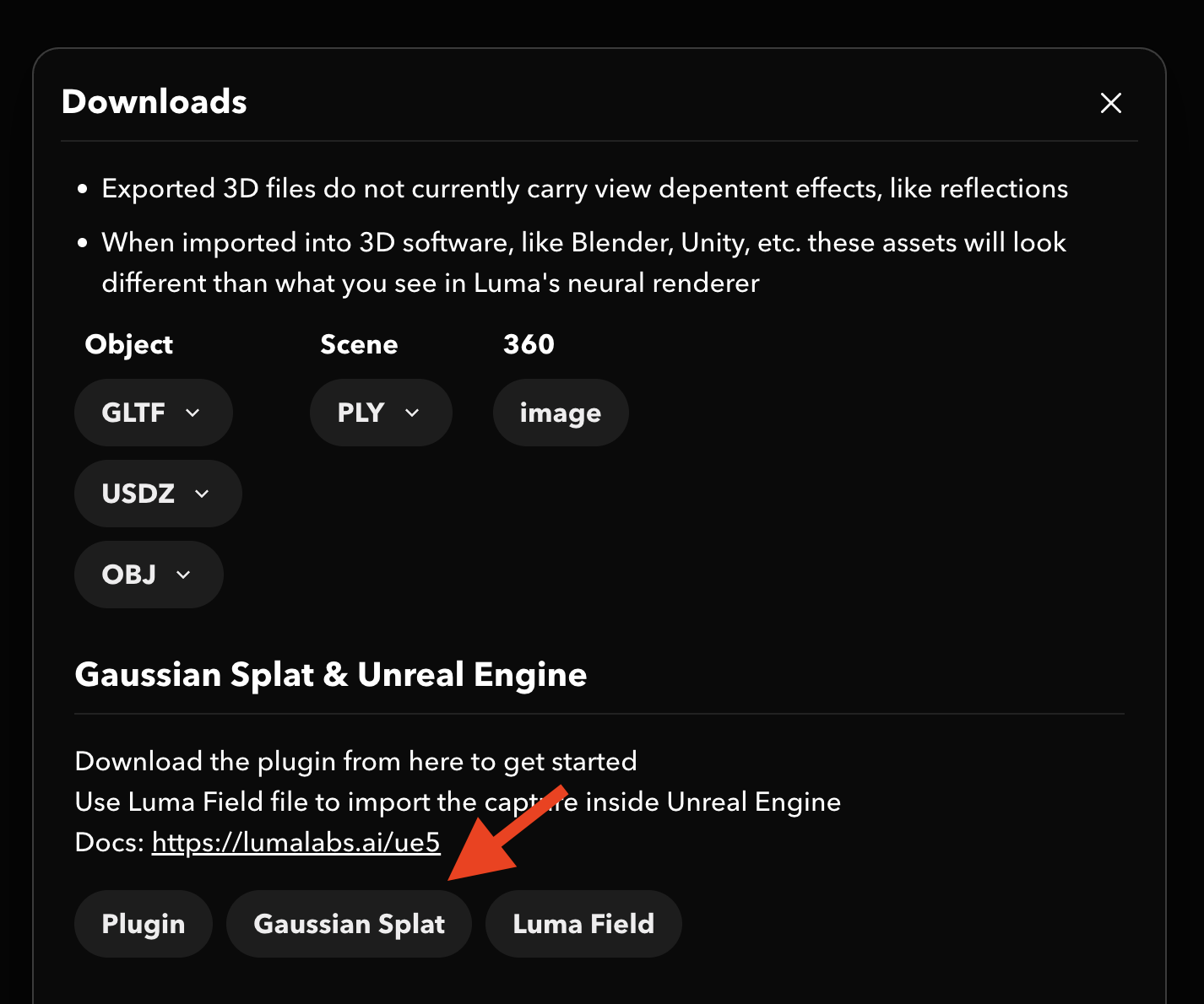 Luma Labs AI Export Options