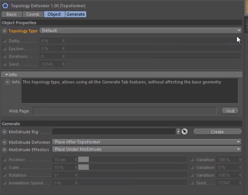 Topoformer 1.5 Generator Plugin User Interface For Cinema 4D by Merk