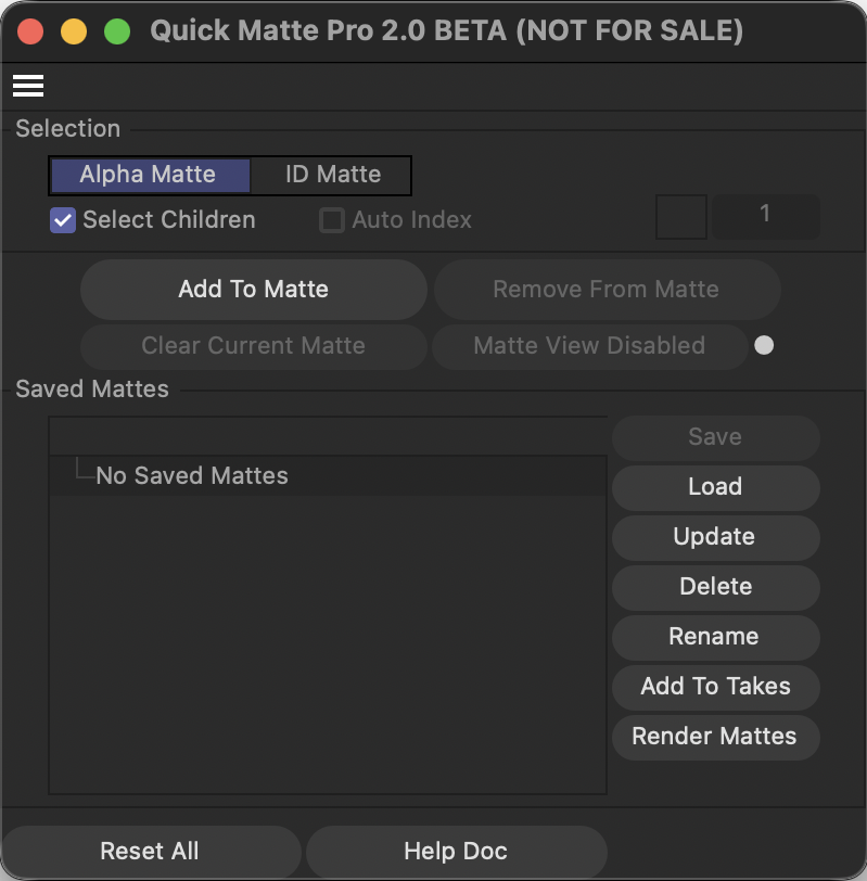 Quick Matte Pro Plugin User Interface